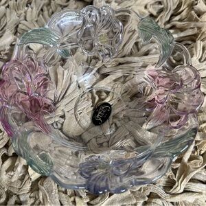 Crystal Clear Studios Japan Pink Clear Floral Serving Plate Dish New W/ Sticker